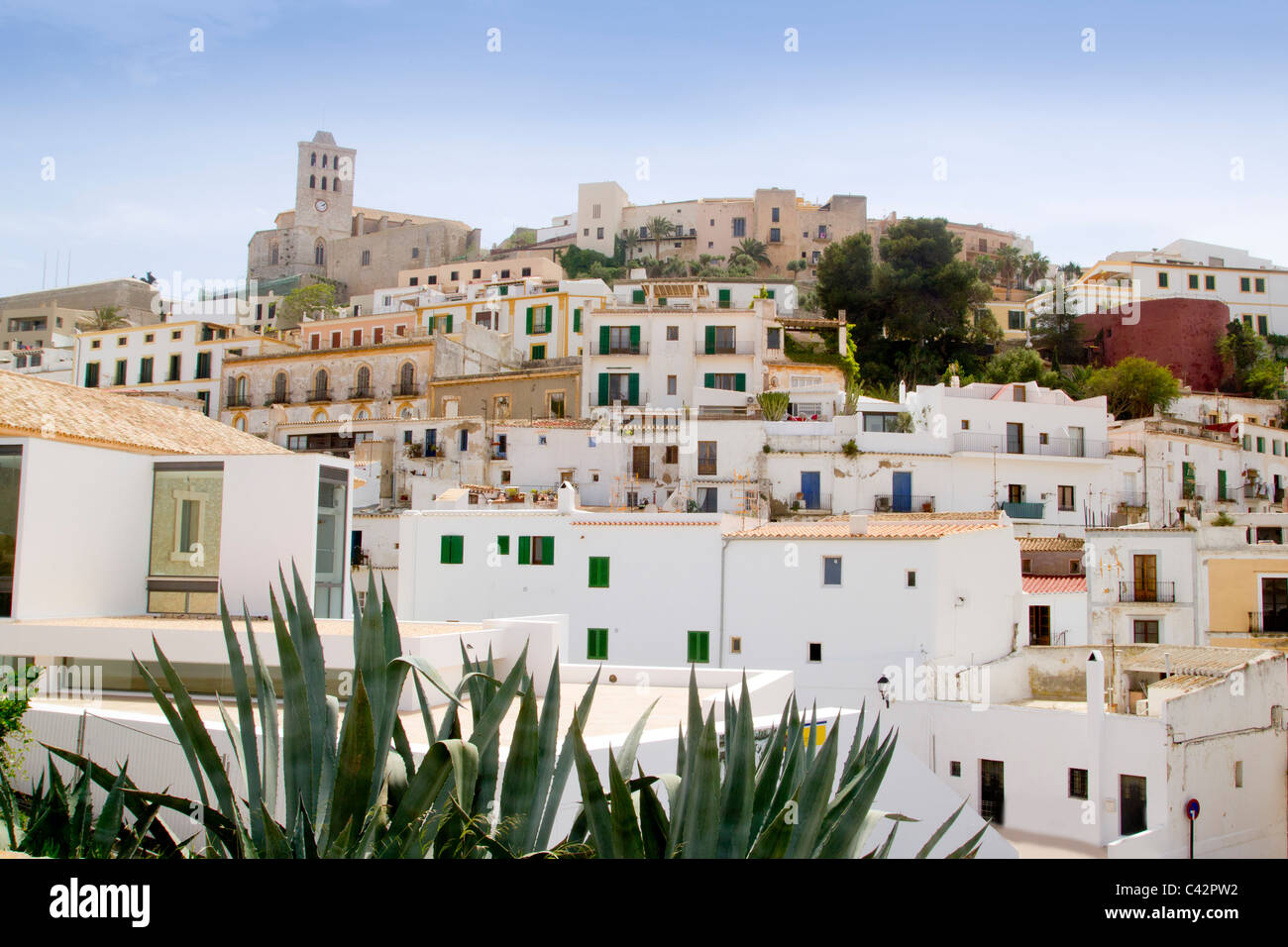 Ibiza weiße Balearen Insel Dorf Dalt Vila Innenstadt Architektur Stockfoto