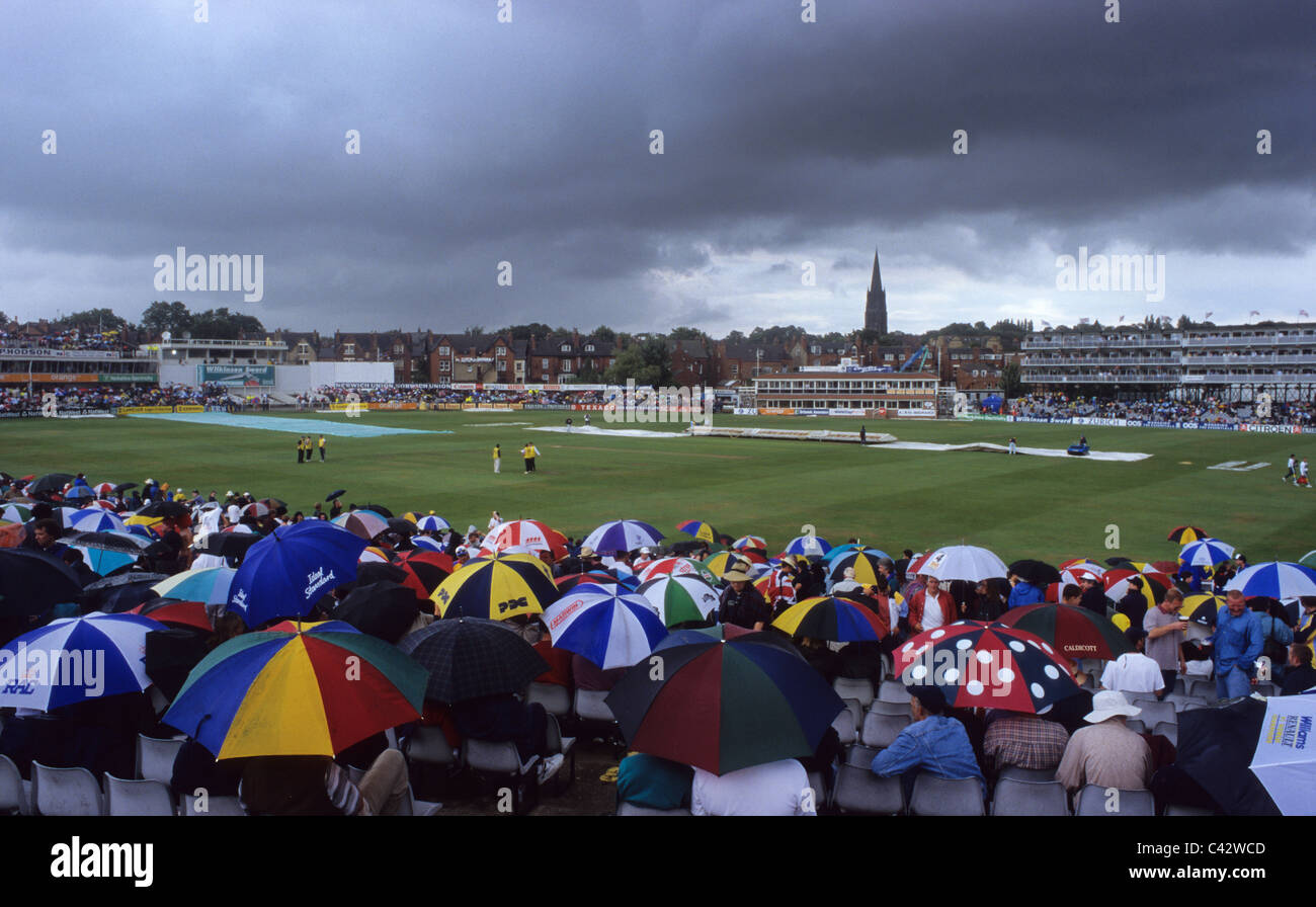 Zuschauer, die Beherbergung von Gewitter während England V Australien cricket Testspiel in Headingley Leeds Yorkshire UK Stockfoto
