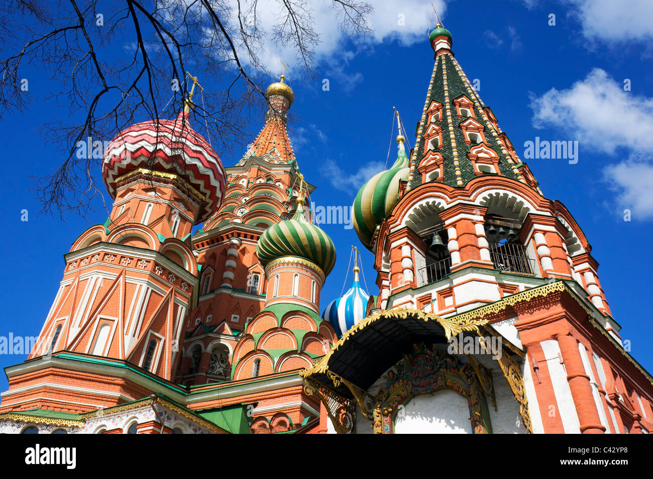 Turmspitzen der Basilius Kathedrale Moskau Stockfoto