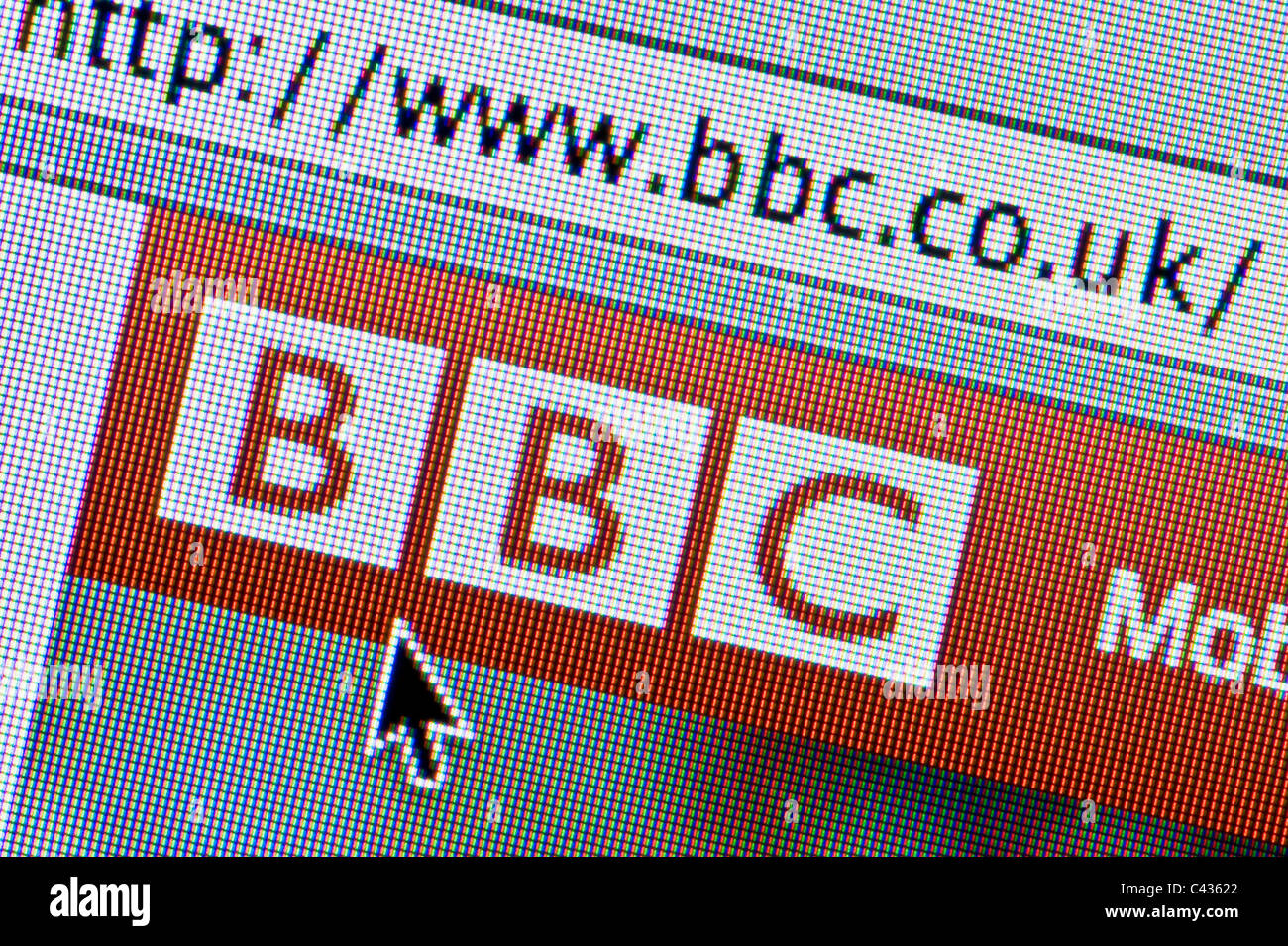 Nahaufnahme von der BBC-Logo, wie auf ihrer Website zu sehen. (Nur zur redaktionellen Verwendung: print, TV, e-Book und redaktionelle Webseite). Stockfoto