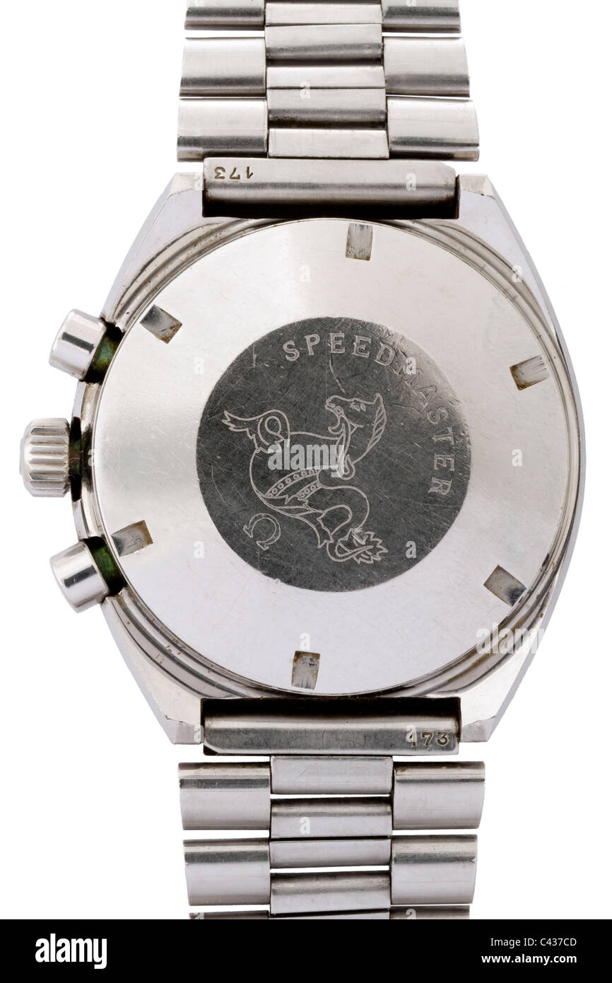 Rückseite der Omega Speedmaster Professional Mark II Edelstahl Swiss Chronograph Armbanduhr JMH4891 Stockfoto