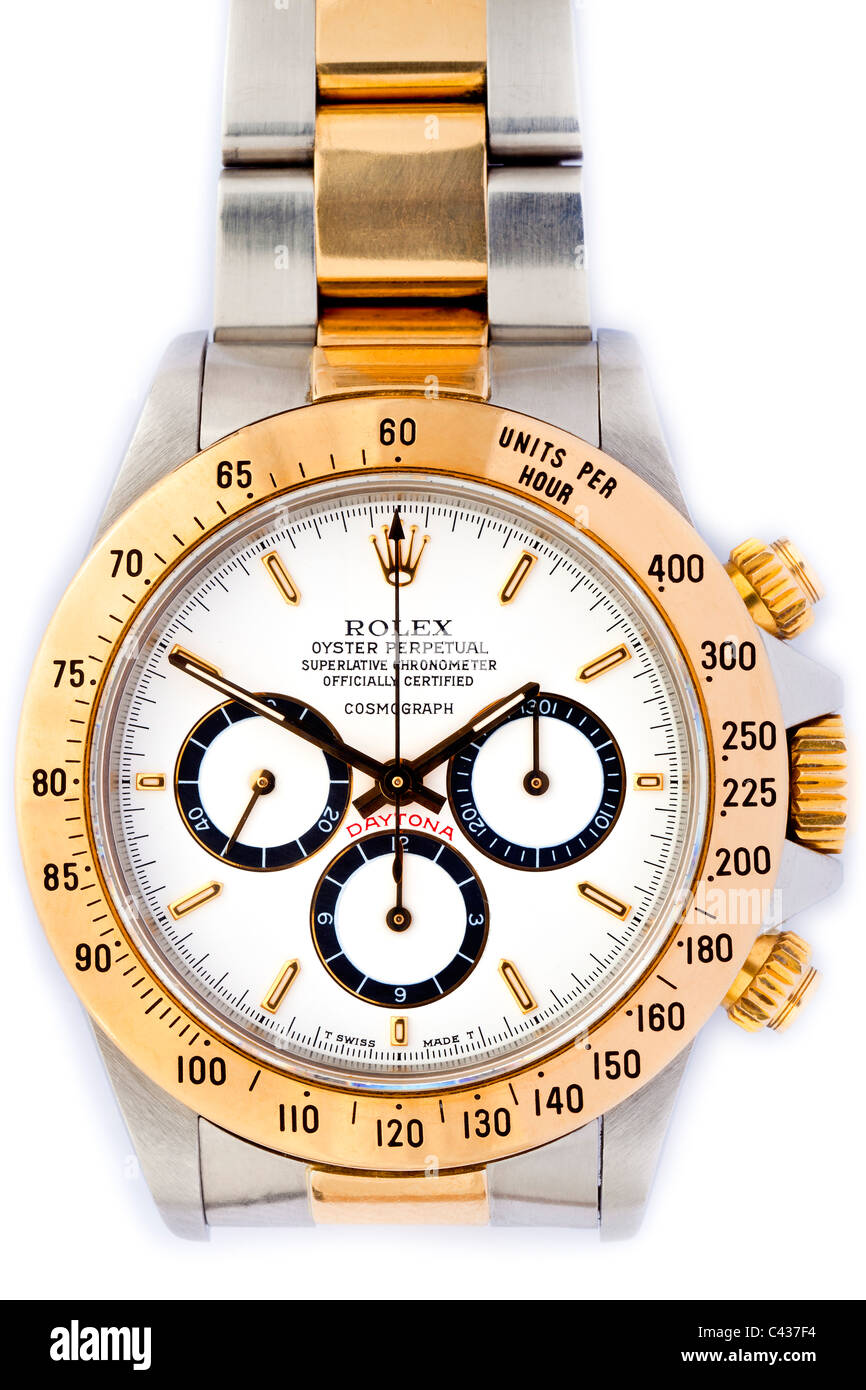 Rolex Daytona Cosmograph Oyster Perpetual Chronometer 18k Gold und Stahl Swiss Chronograph Armbanduhr mit weißem Zifferblatt JMH4897 Stockfoto