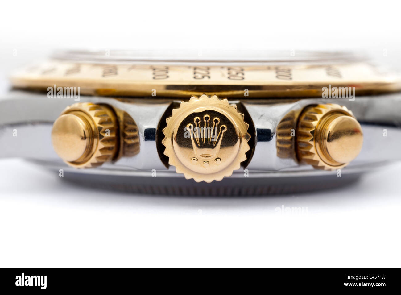 Wicklung Krone der Rolex Daytona Cosmograph Oyster Perpetual Chronometer 18k Gold und Stahl Swiss Chronograph Armbanduhr JMH4900 Stockfoto