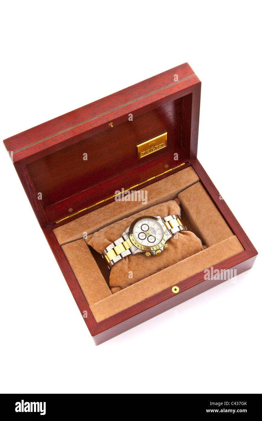 Rolex Daytona Cosmograph Oyster Perpetual Chronometer 18k Gold und Stahl Swiss Chronograph Armbanduhr mit weißem Zifferblatt JMH4903 Stockfoto