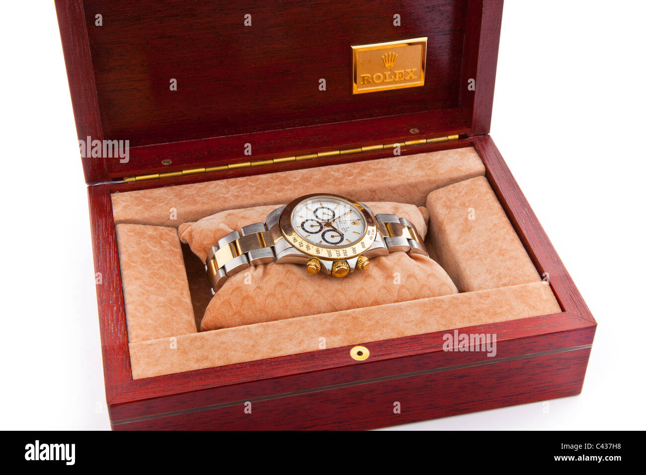 Rolex Daytona Cosmograph Oyster Perpetual Chronometer 18k Gold und Stahl Swiss Chronograph Armbanduhr mit weißem Zifferblatt JMH4904 Stockfoto