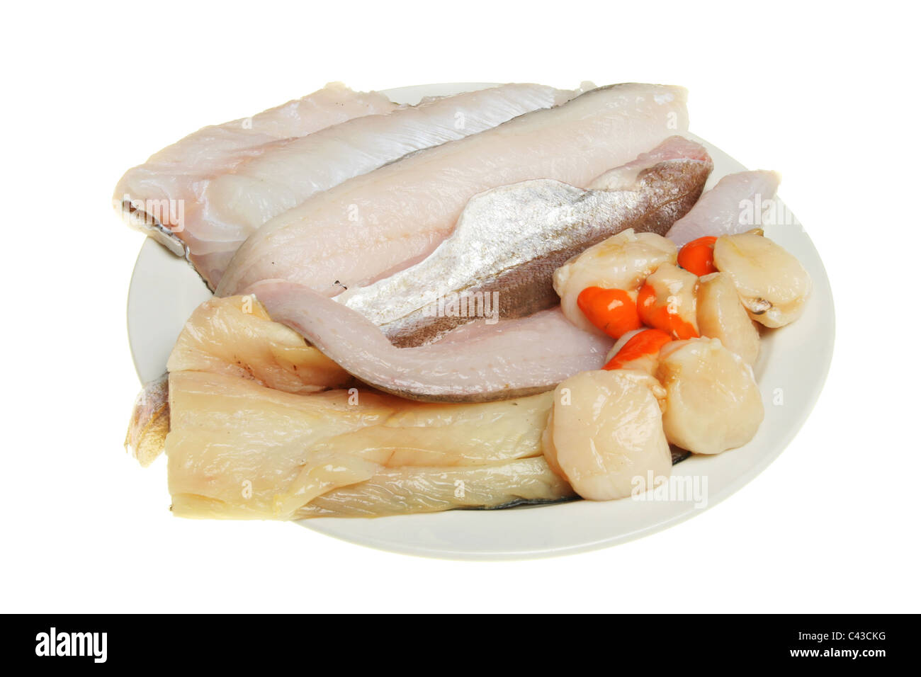 Gemischten frischen rohen Fisch auf einem Teller Stockfoto