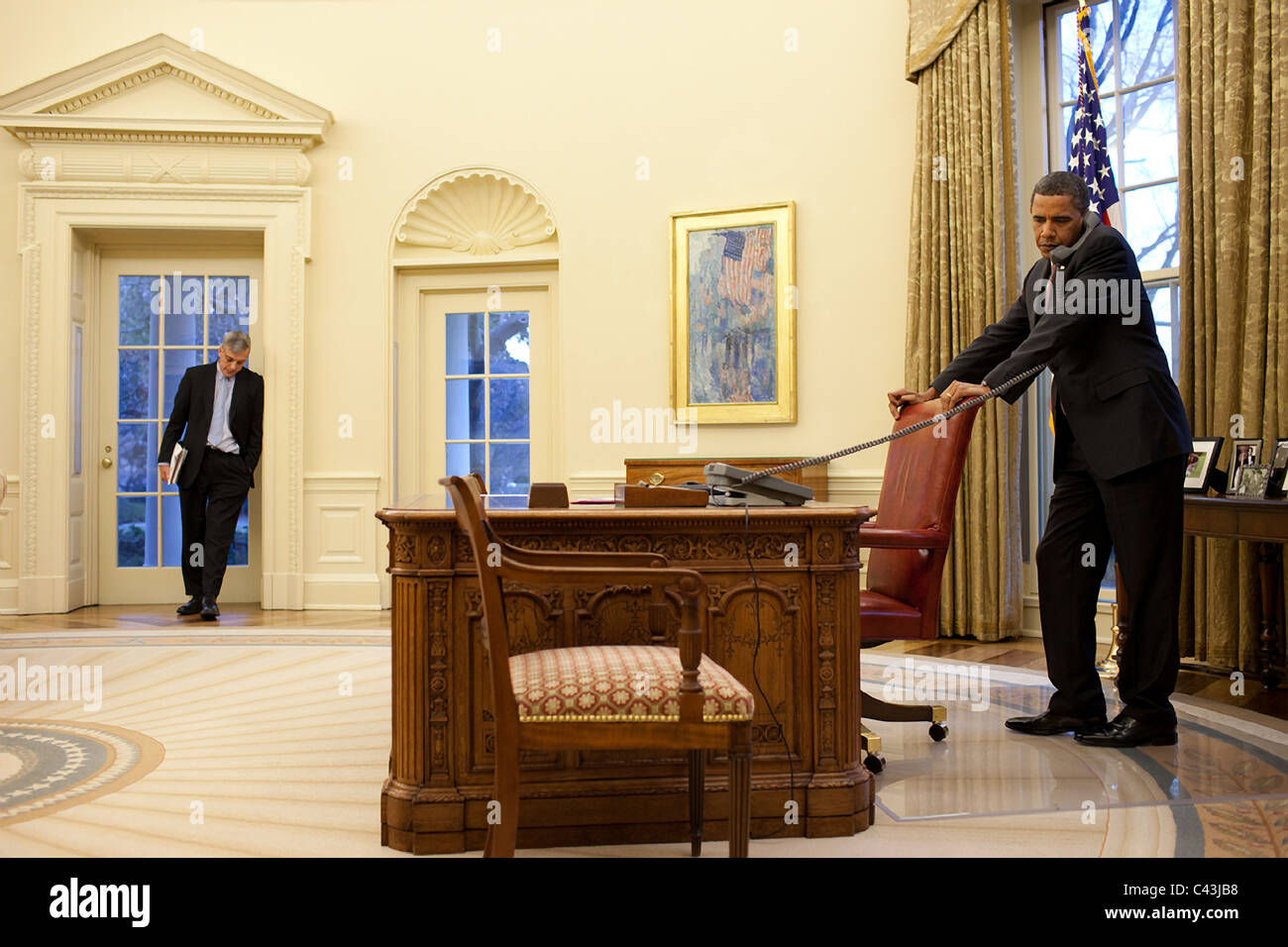 Präsident Barack Obama mit Rahm Emanuel im Oval Office weißen Haus Stockfoto
