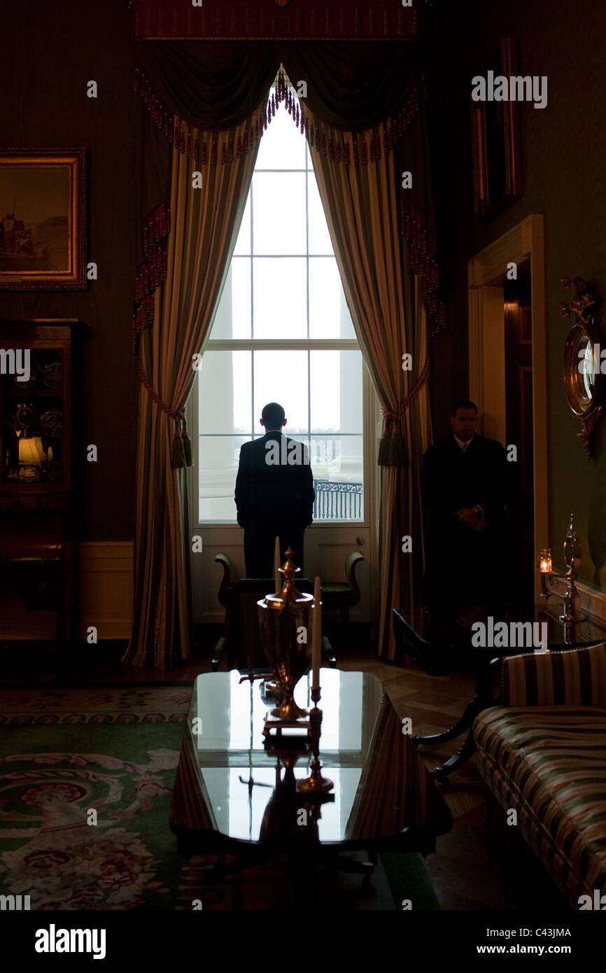Präsident Barack Obama blickt das grüne Zimmer Stockfoto