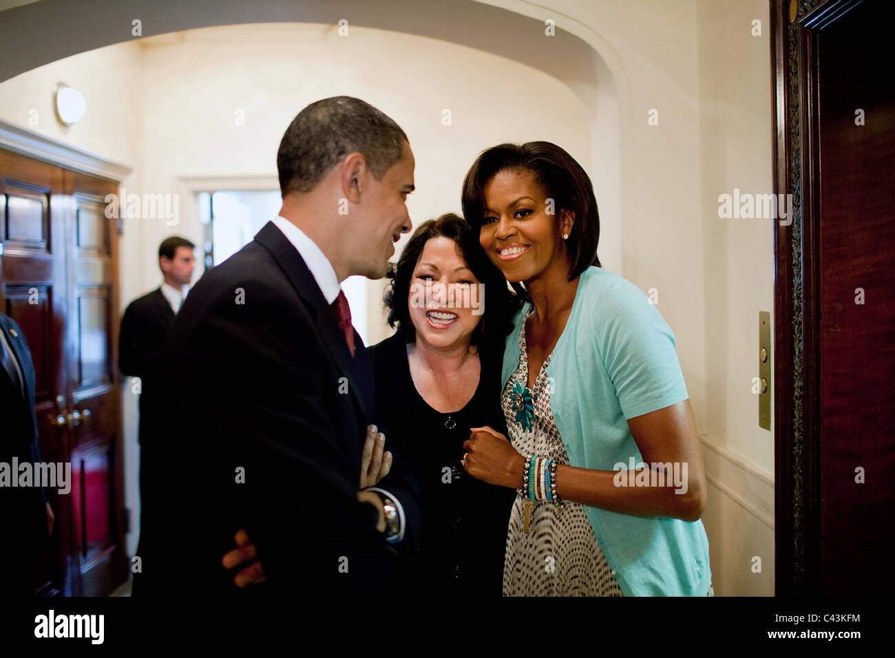 Präsident Barack Obama und First Lady Michelle Obama mit Gerechtigkeit Sonia Sotomayor Stockfoto