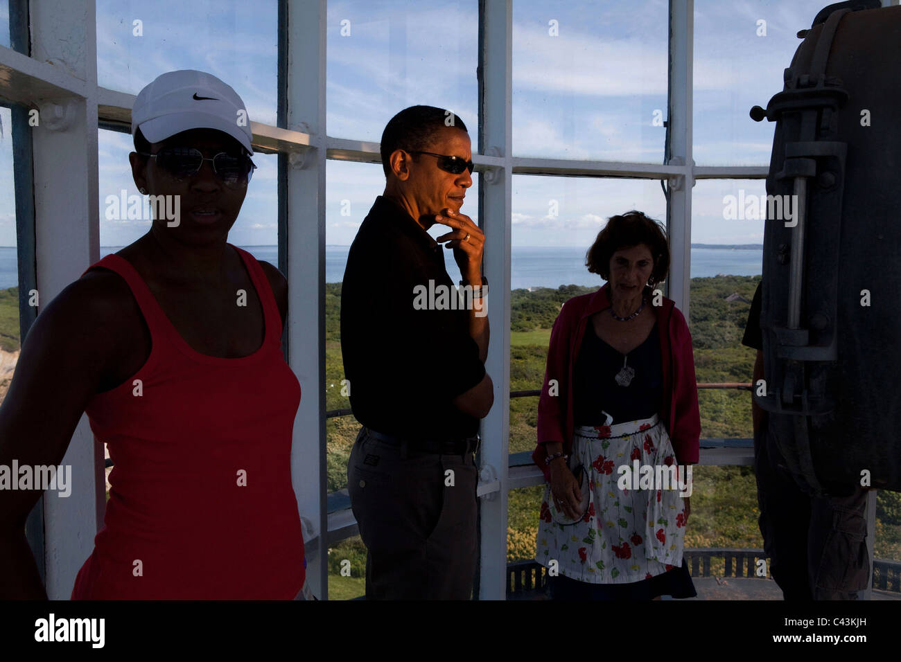Präsident Barack Obama und Familie tour Gay Head Leuchtturm in Aquinnah, Massachusetts während des Urlaubs auf Martha's Vineyard Stockfoto