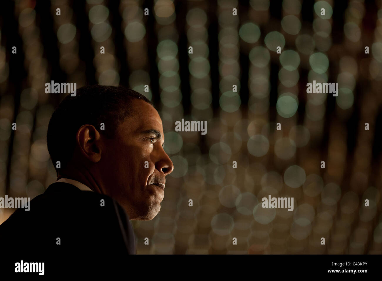 Präsident Barack Obama liefert Hinweise auf eine Spendenaktion für Bill Owens Stockfoto