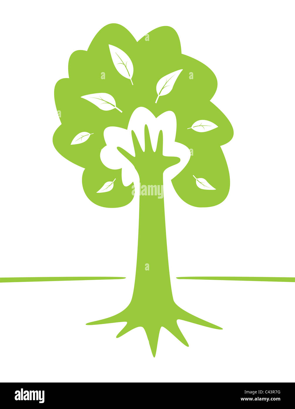 Hand und Baum als grüne Umwelt Schutz Illustration. Stockfoto
