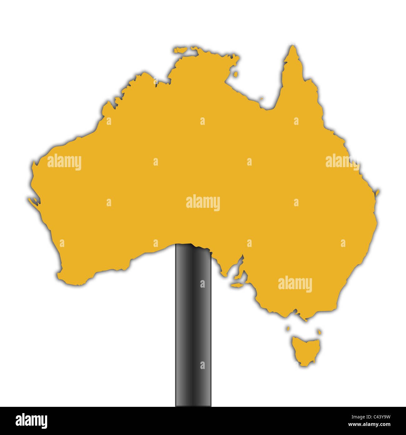 Australien Karte Straßenschild isoliert auf weißem Hintergrund. Stockfoto