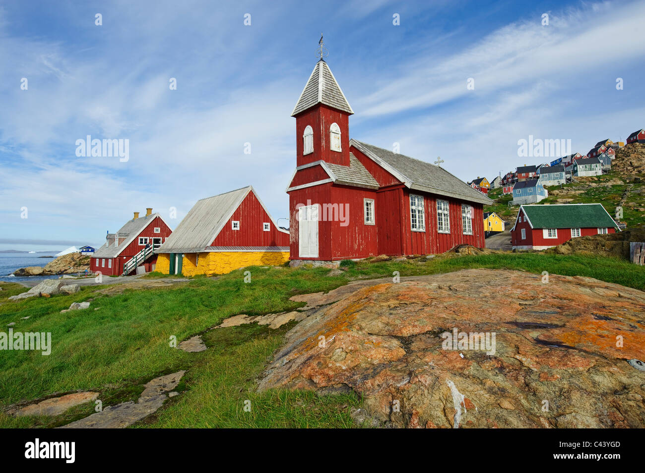 Grönland, Europa, Westküste, Upernavik, Freilichtmuseum, Häuser, Häuser, Gebäude, Bauwerke, rot, Museum Stockfoto