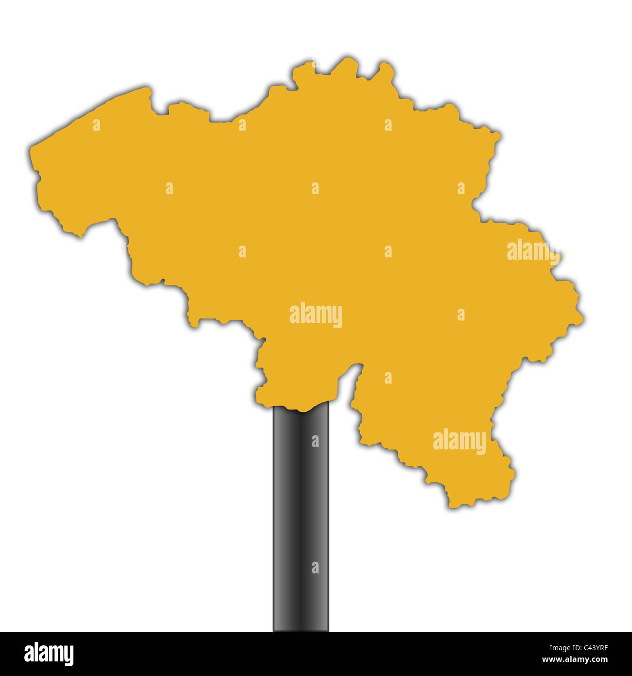 Belgien Karte Straßenschild isoliert auf weißem Hintergrund. Stockfoto
