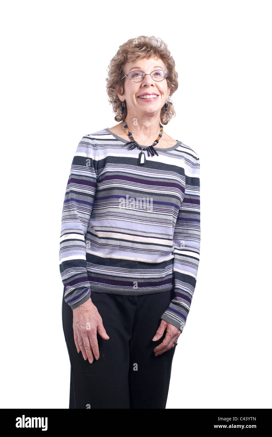 Studioaufnahme, Release, Ausschnitt, Hintergrund, weiß, Porträt, Frau, Selig, andächtig, Blick, Blick nach oben, Zurückhaltung, XpressMusic Stockfoto