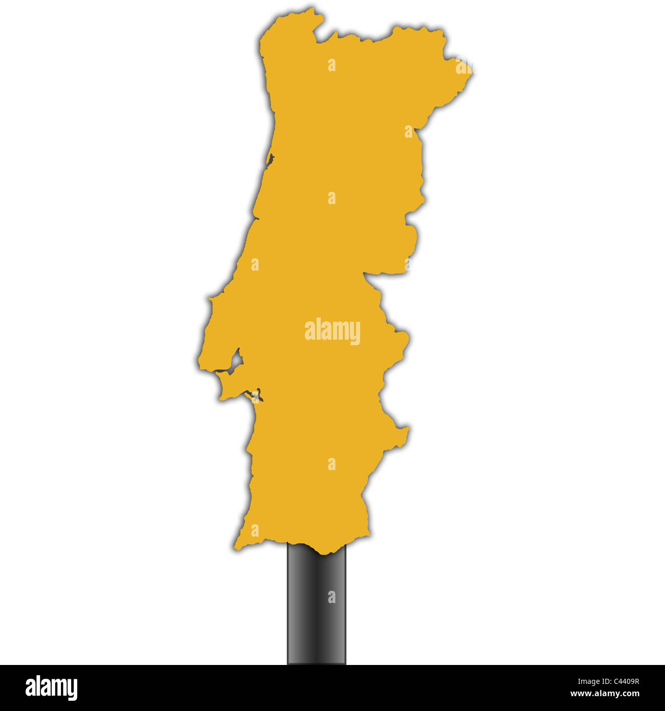 Portugal Karte Straßenschild isoliert auf weißem Hintergrund Stockfoto
