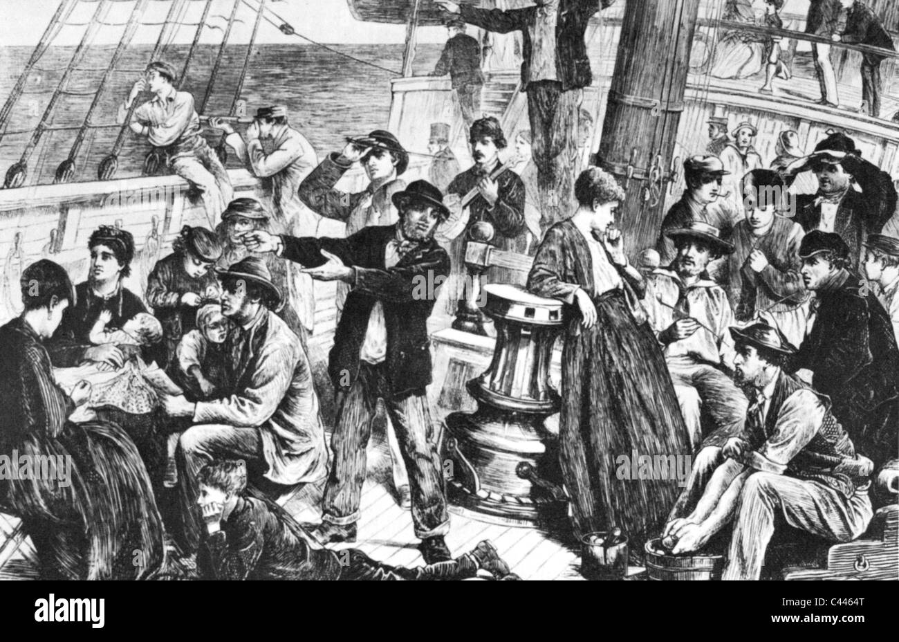 AMERIKANISCHE Einwanderer aus dem Vereinigten Königreich erblicken ihre ersten Zielort ein Ende des 19. Jahrhunderts drucken Stockfoto