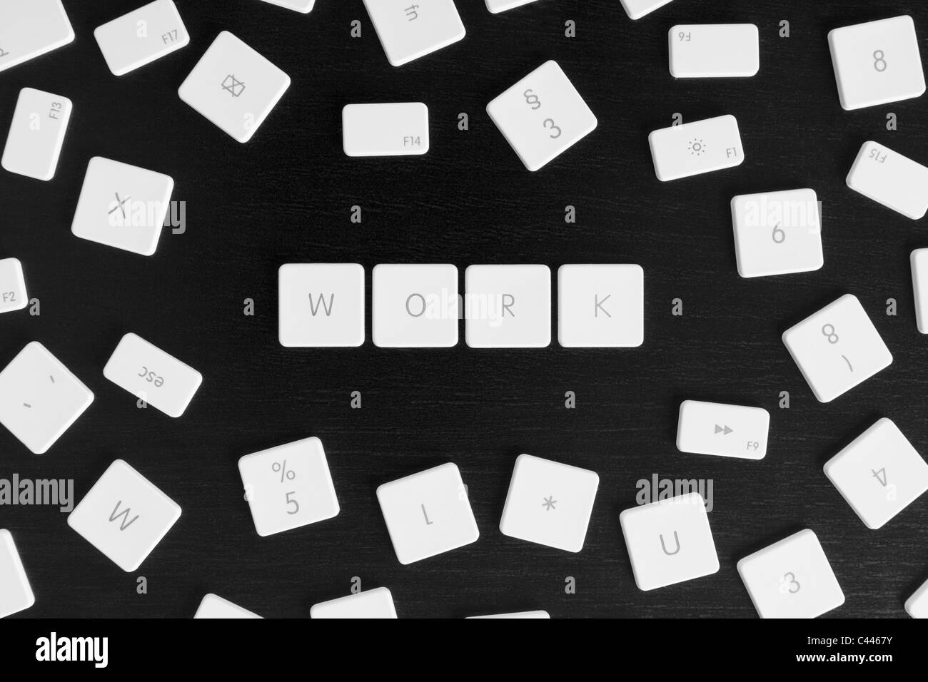Computer-Tasten, die Schreibweise des Wortes Arbeit Stockfoto