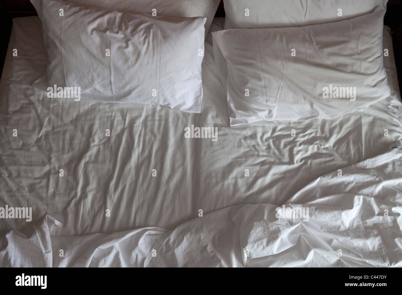 Detail der ein ungemachtes Bett Stockfoto