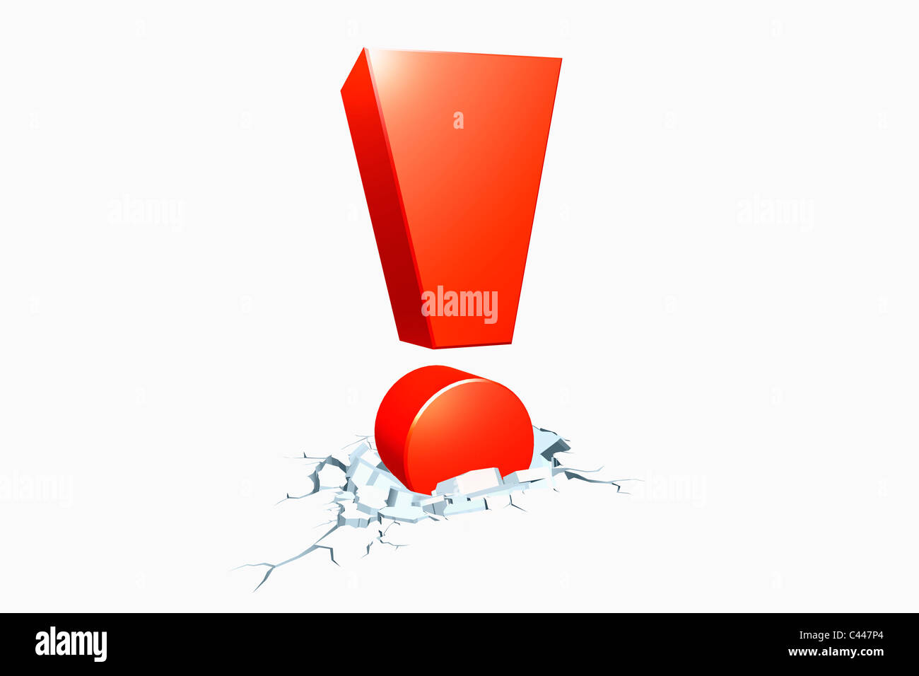 Ein Ausrufezeichen so stark, dass es Beton geknackt Stockfoto