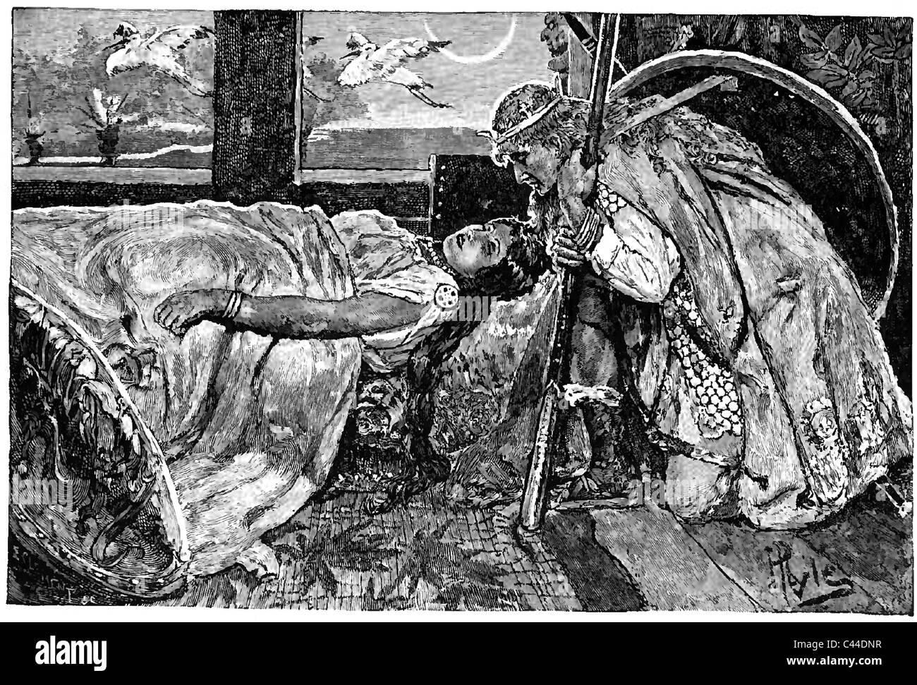 DAS Erwachen der BRUNHILDE von James Baldwin veröffentlicht in 1899 zeigt Siegfried mit den schlafenden Brunhilde in der Nibelungensage Stockfoto