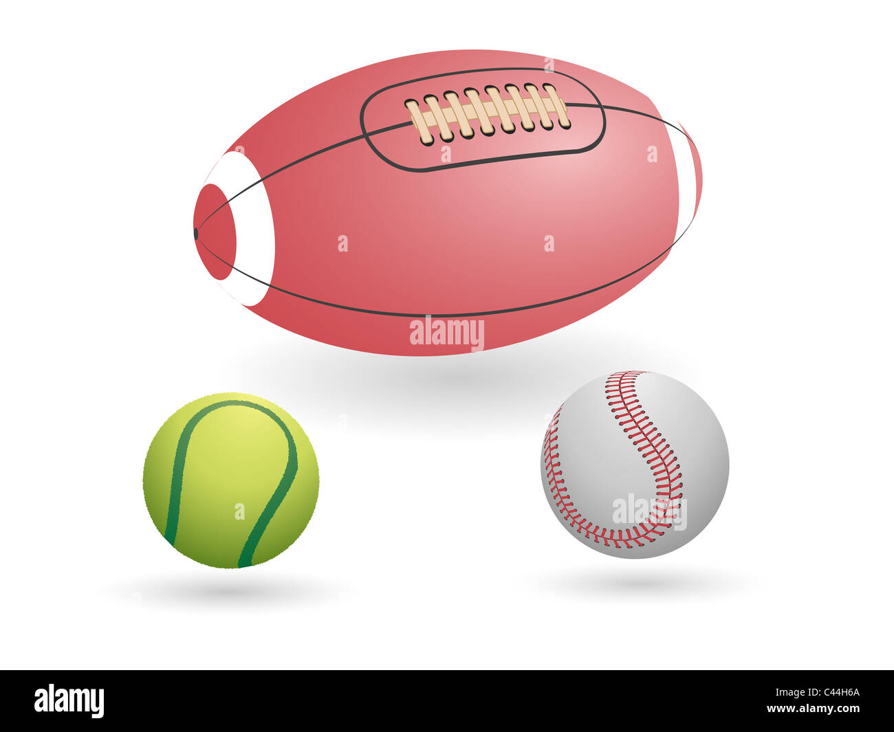 Sport-Ball-Set - Tennis, Baseball und american-Football-Kugeln Stockfoto