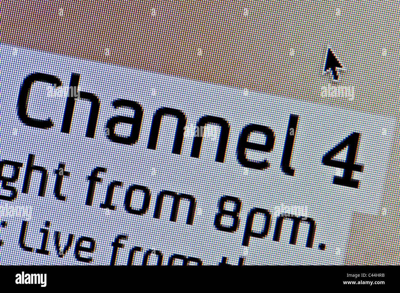 Nahaufnahme von Channel 4-Logo, wie auf ihrer Website zu sehen. (Nur zur redaktionellen Verwendung: print, TV, e-Book und redaktionelle Webseite). Stockfoto
