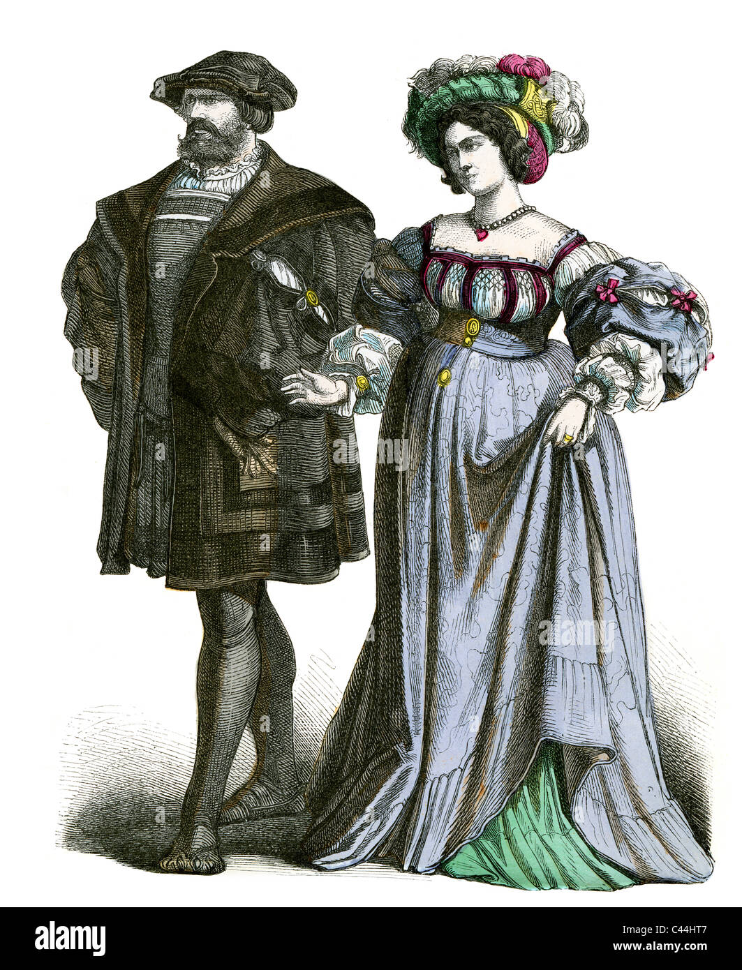 16. Jahrhundert deutsche Edelmann und Dame in modische Kleidung Stockfoto