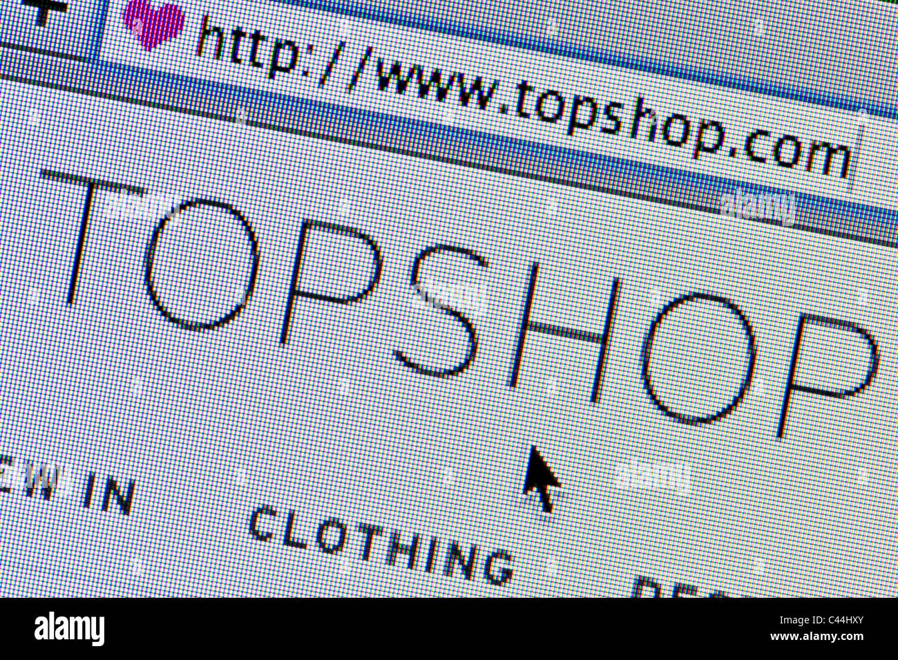 Nahaufnahme von Topshop-Logo auf ihrer Website gesehen. (Nur zur redaktionellen Verwendung: print, TV, e-Book und redaktionelle Webseite). Stockfoto