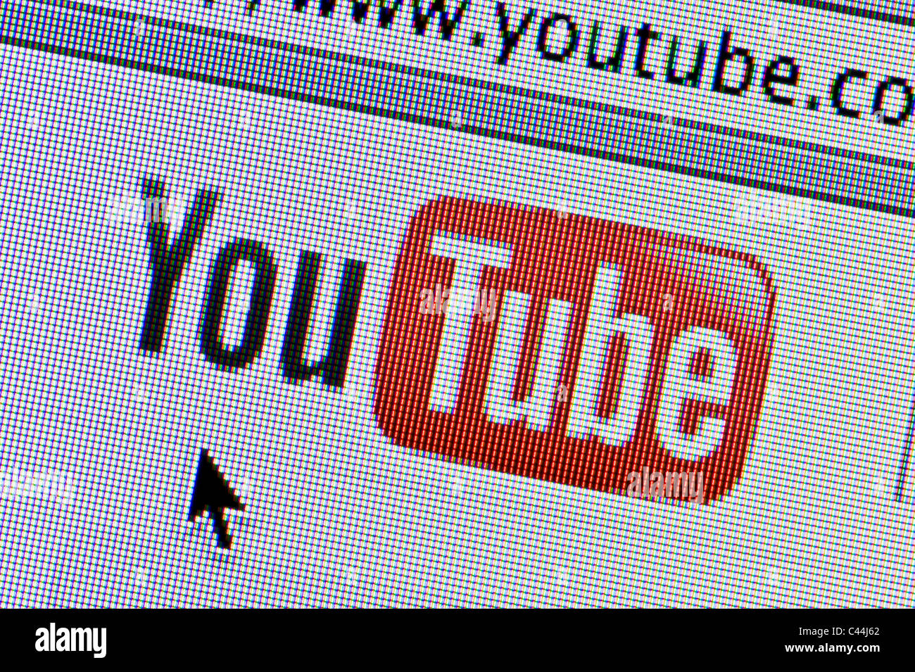 Nahaufnahme von das YouTube-Logo, wie auf ihrer Website zu sehen. (Nur zur redaktionellen Verwendung: print, TV, e-Book und redaktionelle Webseite). Stockfoto