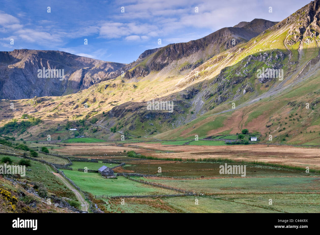 Nant Ffrancon Tal unterstützt durch Cwm Idwal, Snowdonia-Nationalpark, Gwynedd, Nordwales, UK Stockfoto