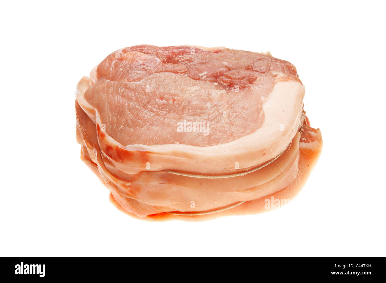 Schweinefleisch gemeinsame zeigt Hautseite auf weiß Stockfoto