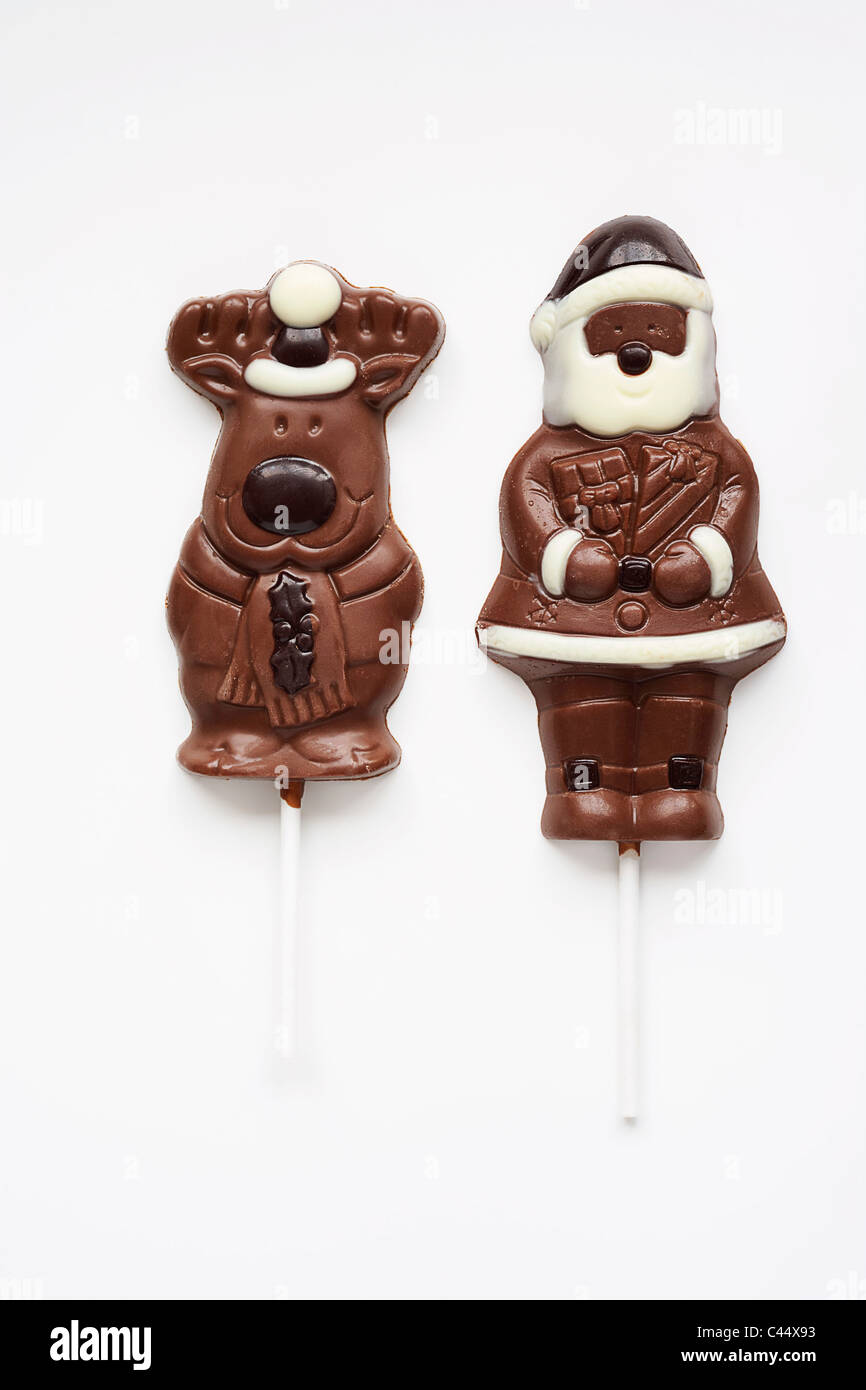 Schoko Weihnachtsmann und Rentier Lollies, close-up Stockfoto