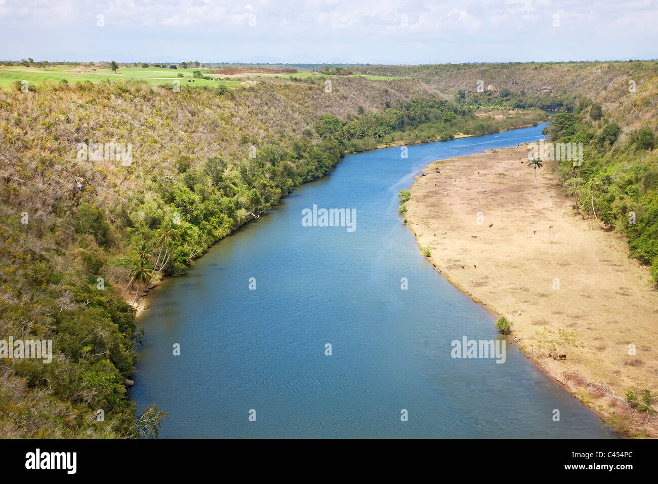 Dominikanische Republik, Altos de Chavon, Ansicht von Chavon Fluss Stockfoto