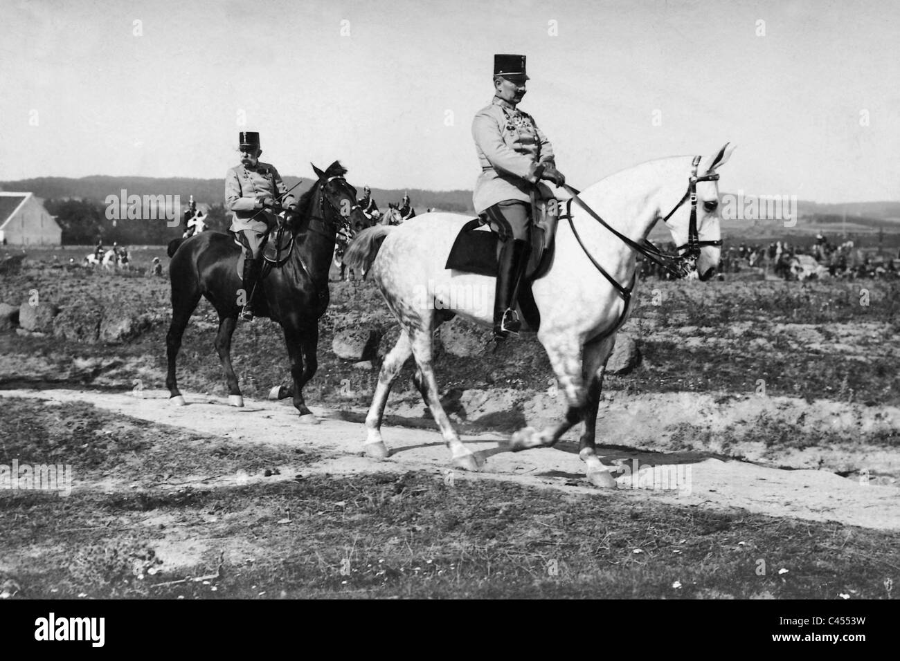 Kaiser Wilhelm II. und Kaiser Franz Joseph I auf ein Manöver, 1909