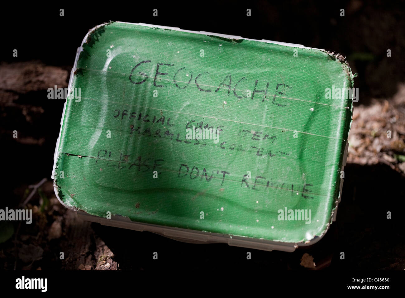 Ein Geocache-box Stockfoto