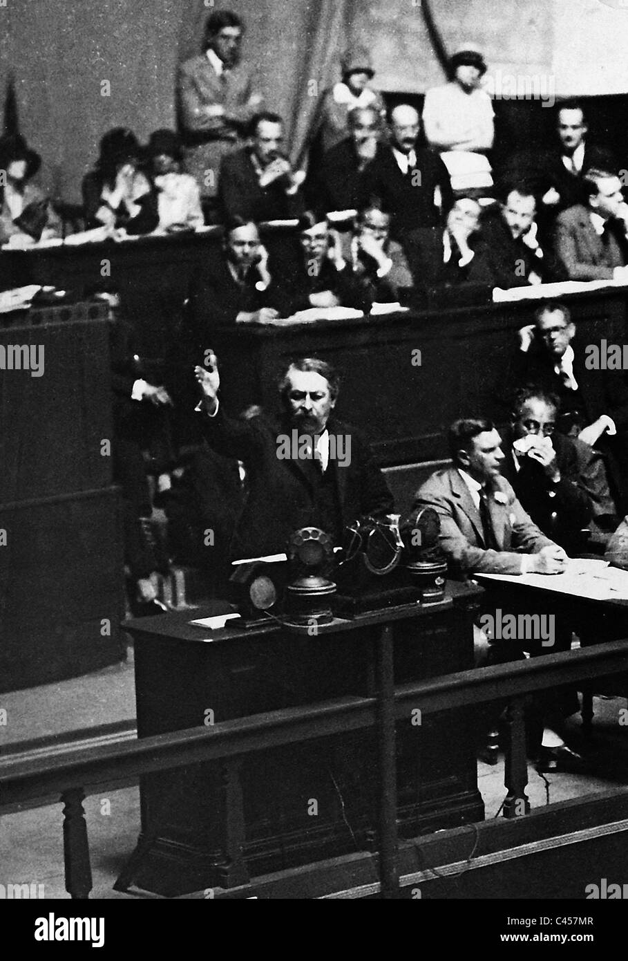 Aristide Briand während einer Rede an die Liga von Nationen 1926 Stockfoto