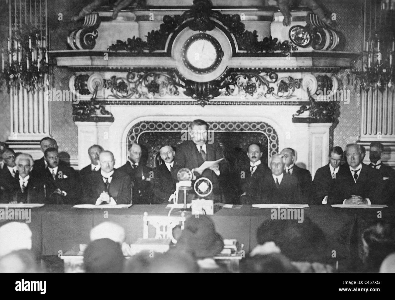 Konferenz von Paris 1928 - Aristide Briand, Gustav Stresemann und Frank B. Kellogg Stockfoto