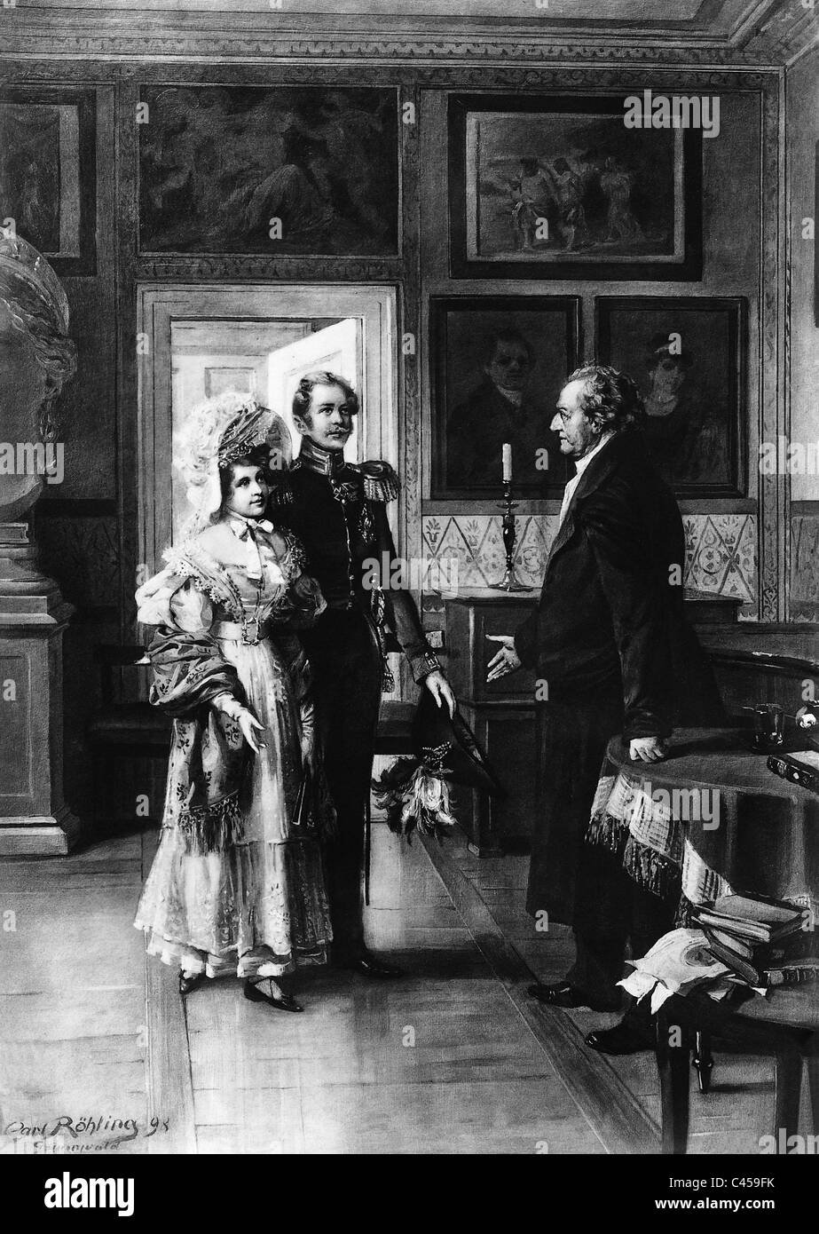 Prinz Wilhelm von Preußen und Prinzessin Augusta mit Goethe in Weimar Stockfoto