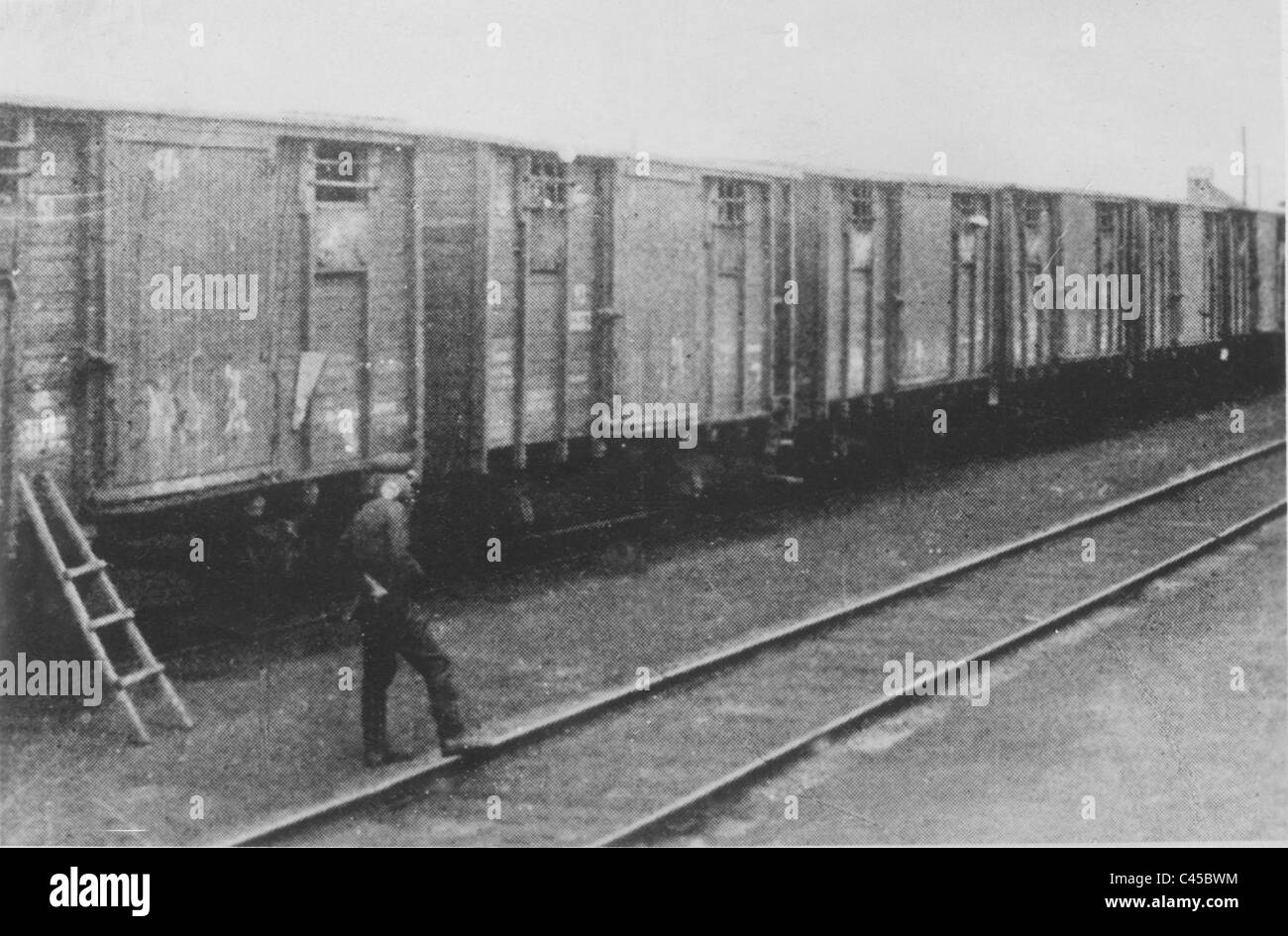 Züge mit Emigranten auf dem Weg nach Sibirien Stockfoto