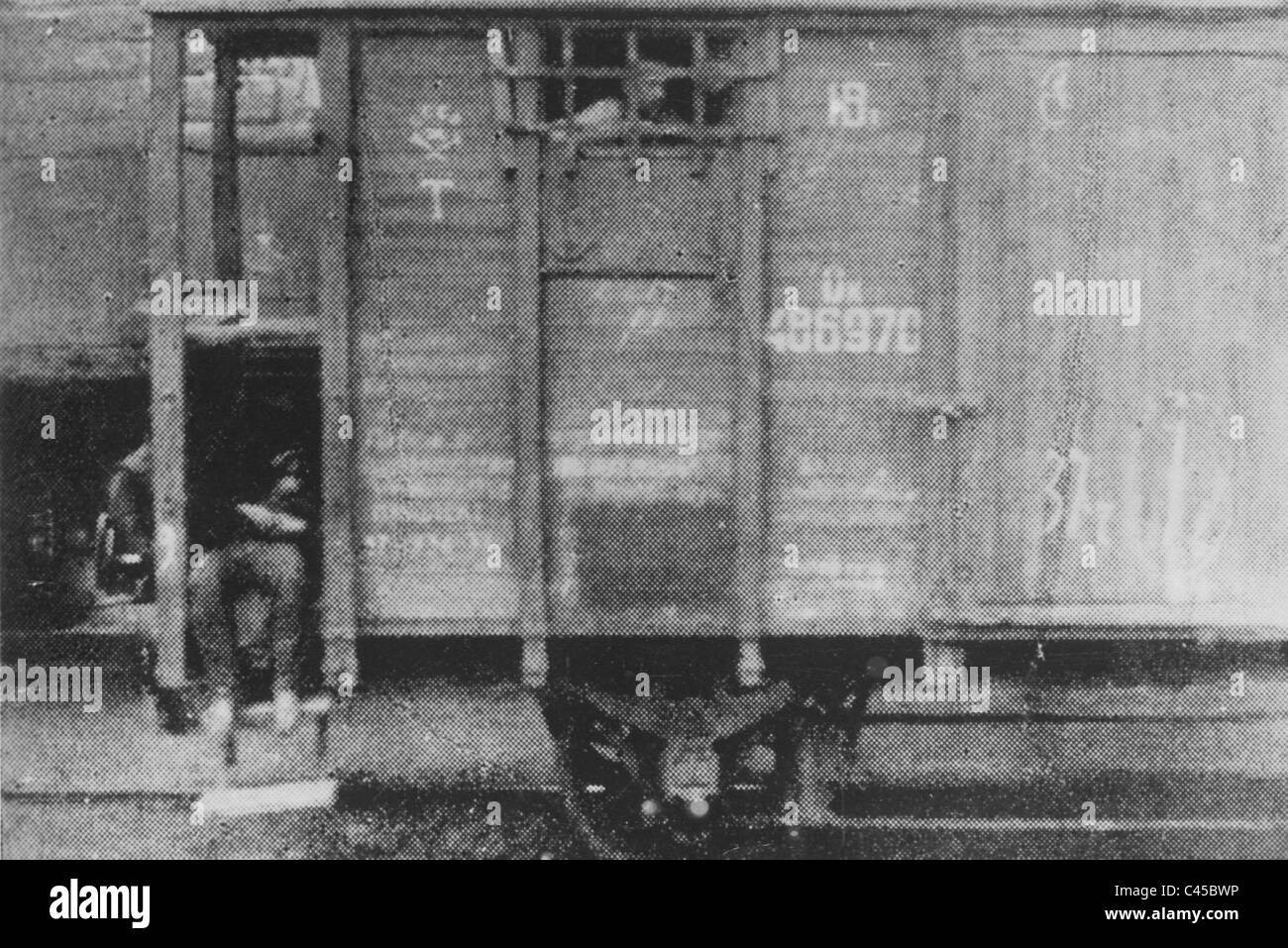 Züge mit Emigranten auf dem Weg nach Sibirien Stockfoto