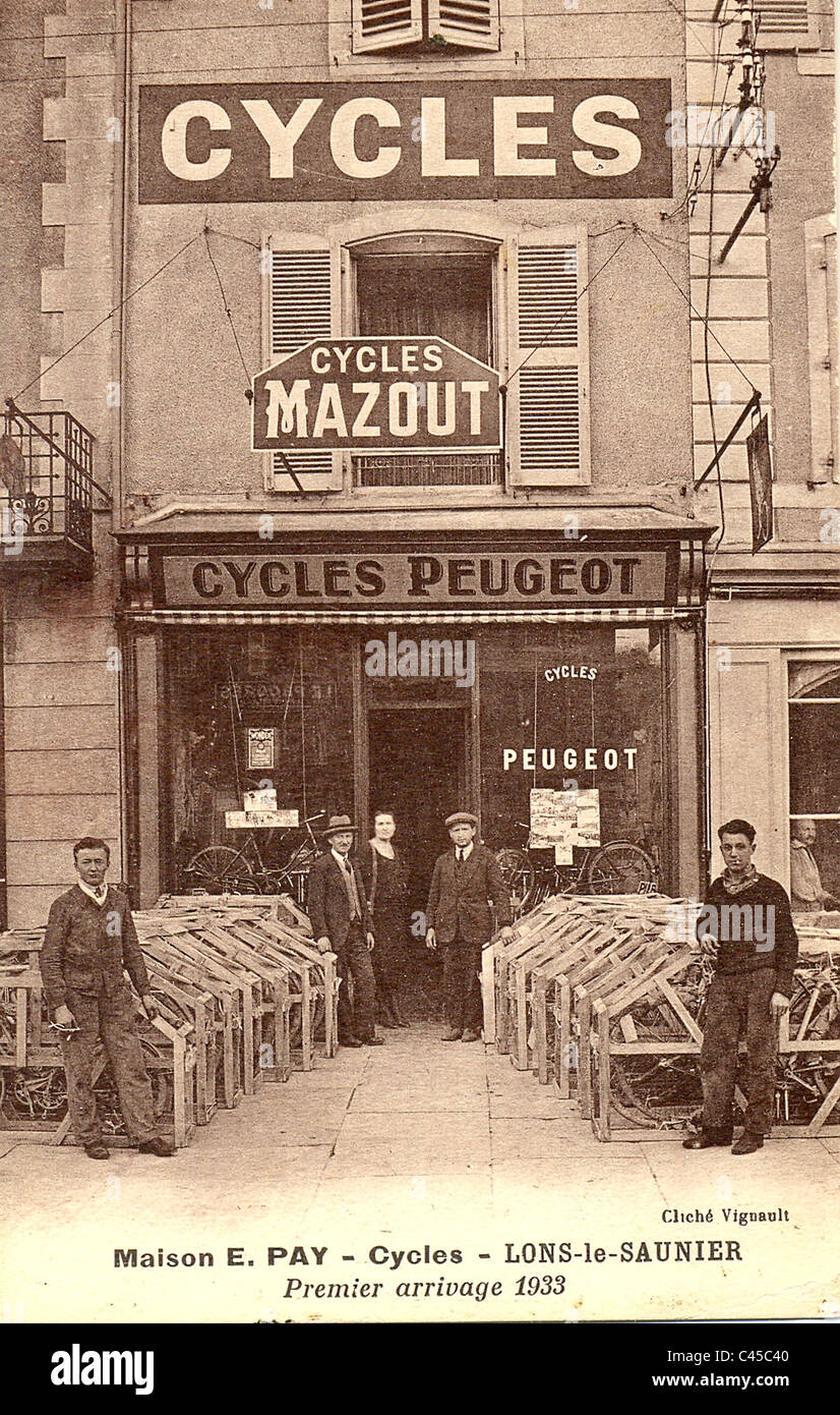 Werbe Postkarte für französische Cycle shop Stockfoto