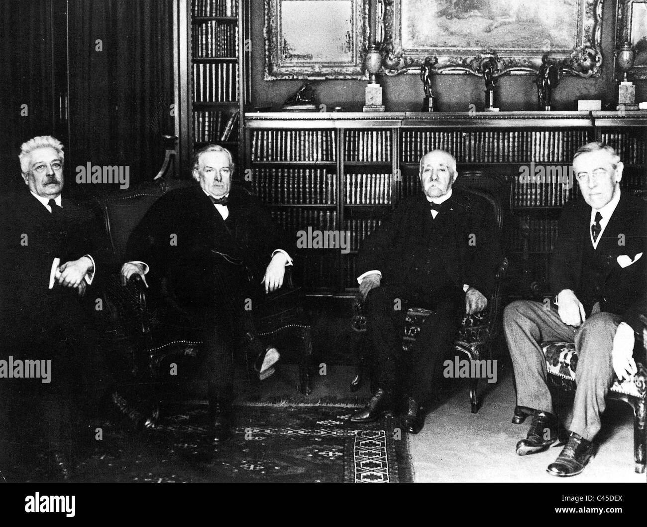 Die Alliierten Staatsmänner Orlando, George, Clemenceau, Wilson in Versailles Stockfoto