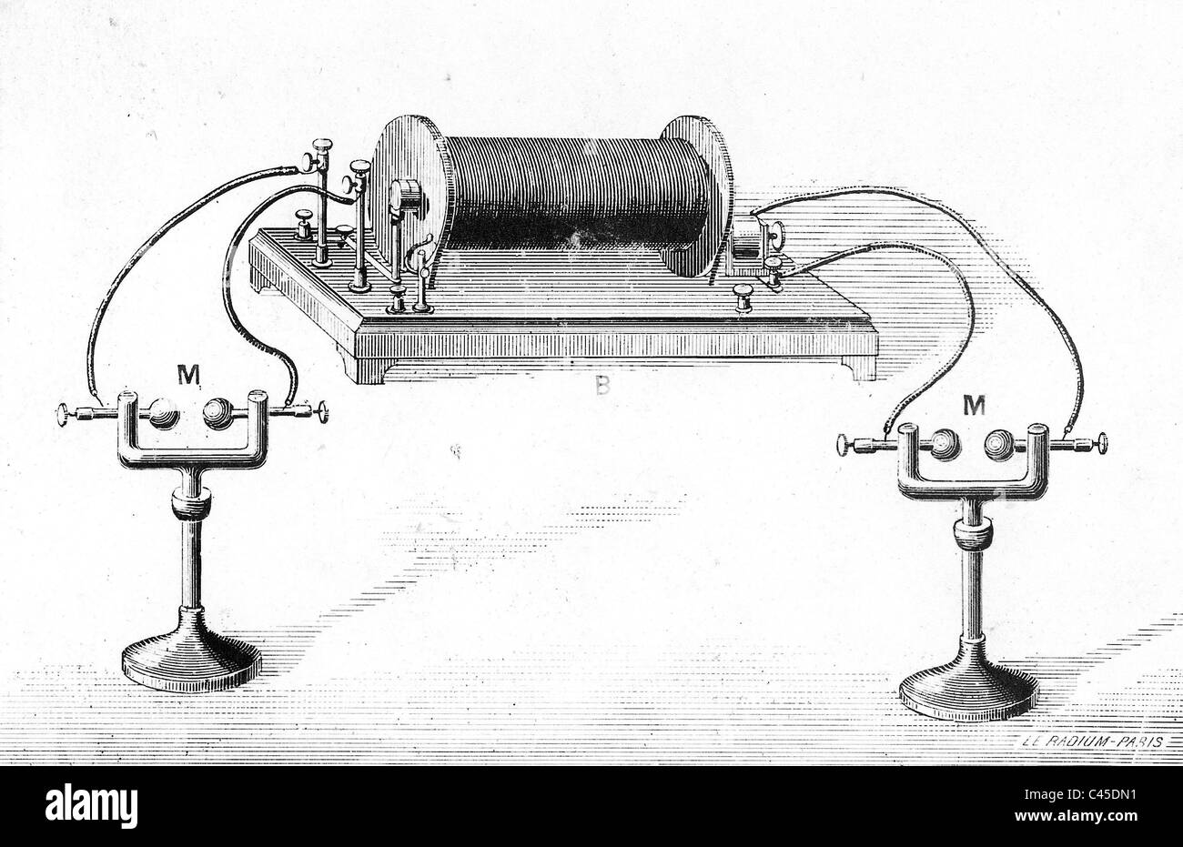 Versuchsaufbau zu einem Vortrag von Marie Curie, 1914 Stockfoto