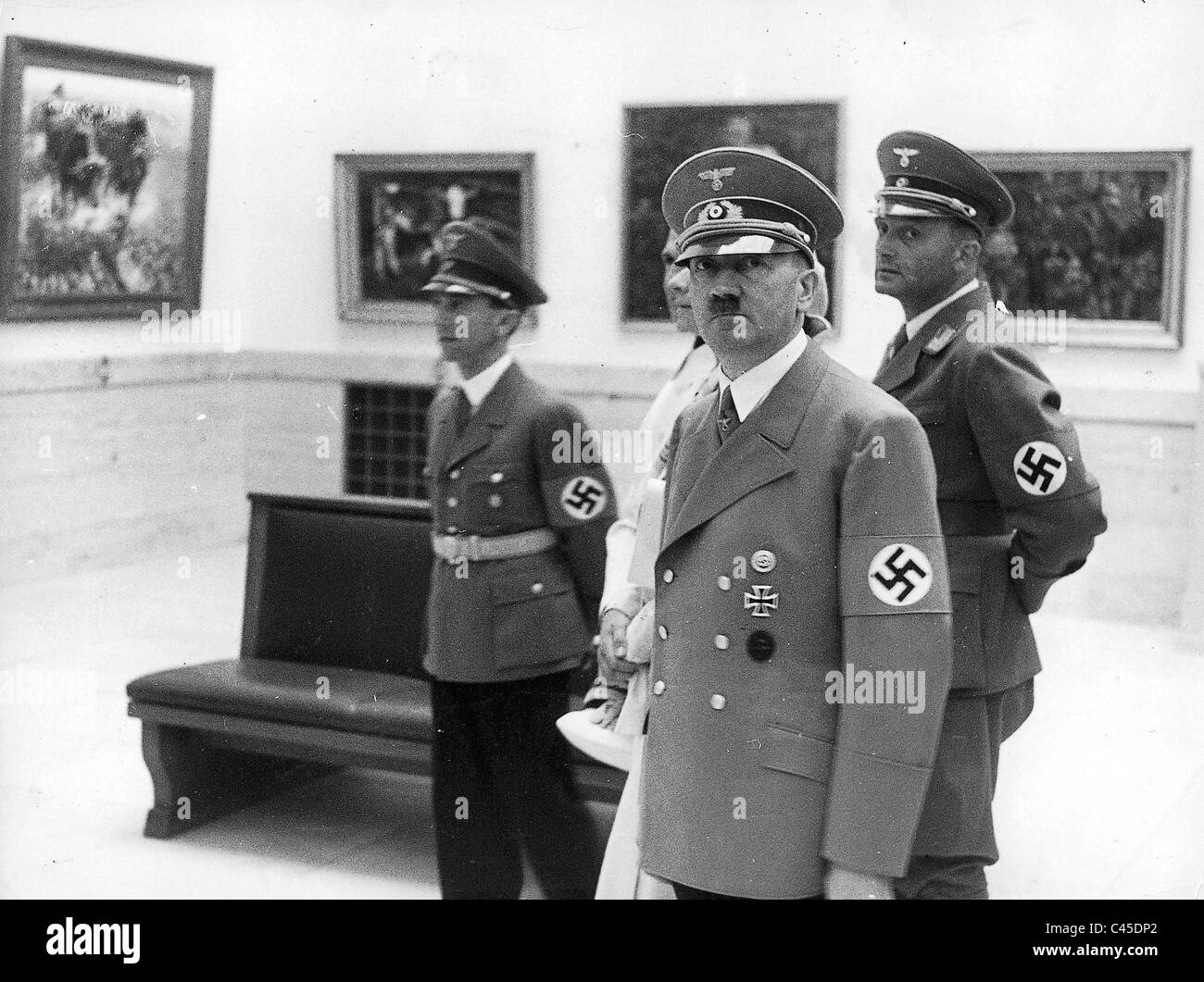 Hitler und Goebbels bei der Eröffnung der großen deutschen Kunstausstellung Stockfoto
