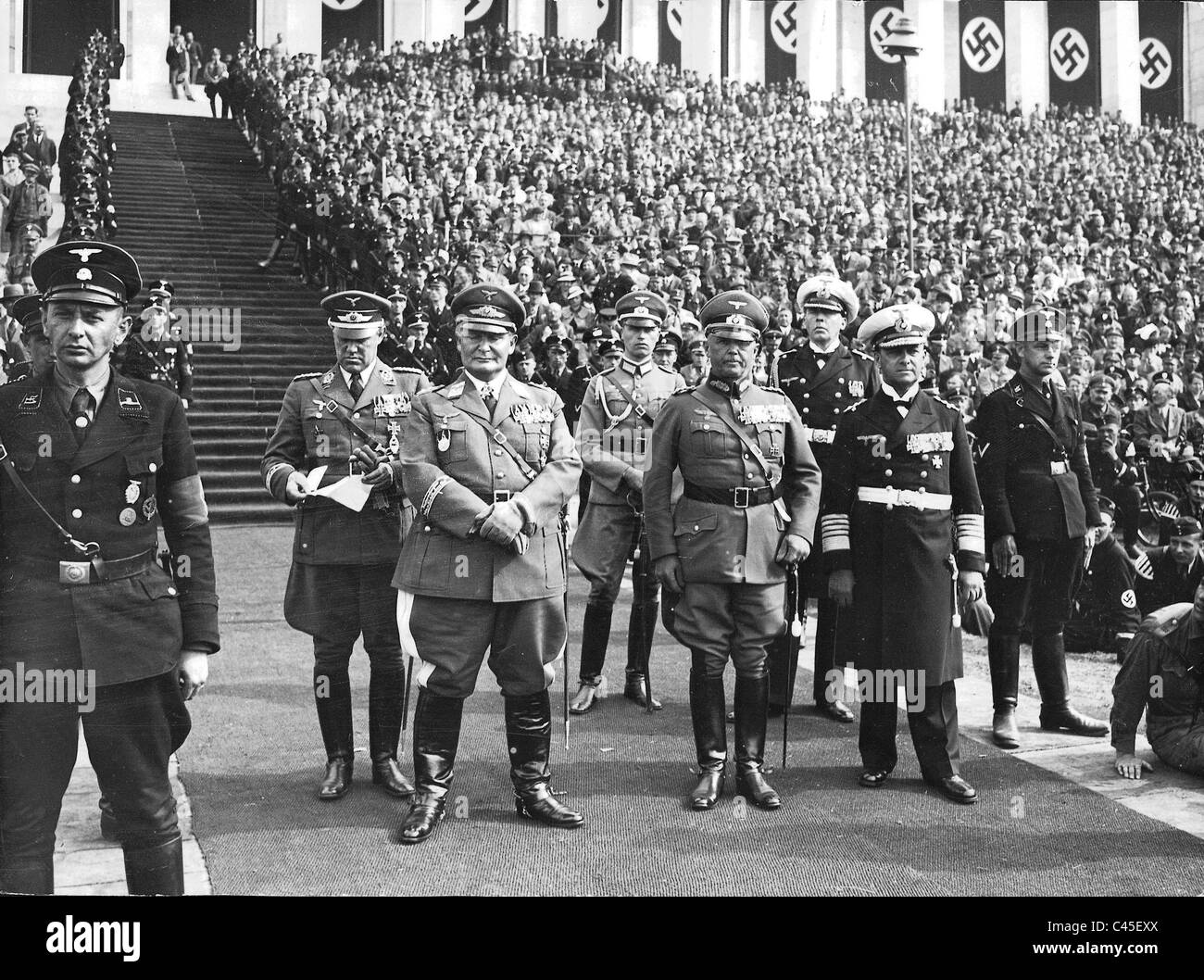 Heerführer Göring, Raeder und von Fritsch auf dem Reichsparteitag, 1937 Stockfoto