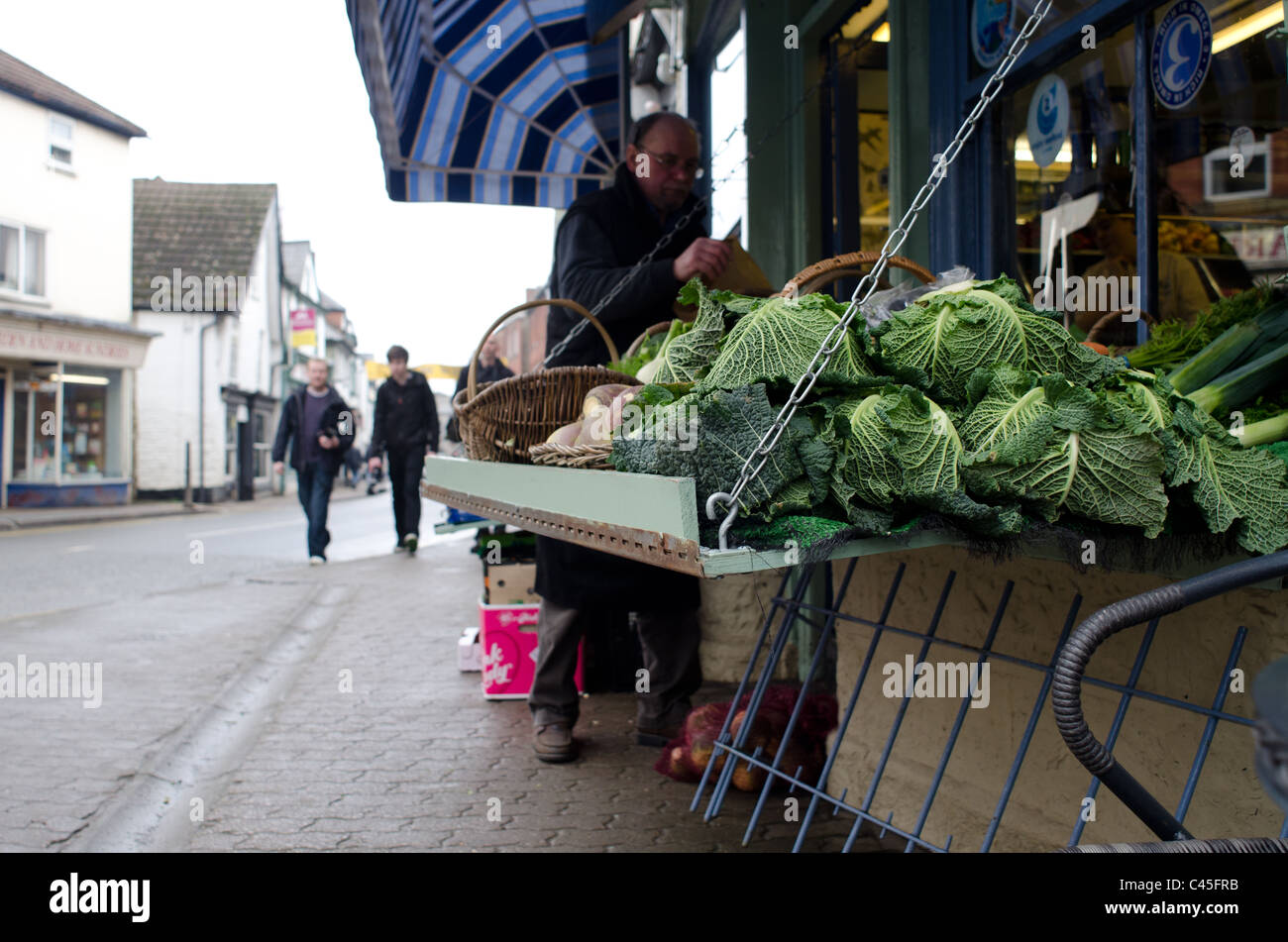 Gemüsehändler in Kington, Herefordshire. Stockfoto