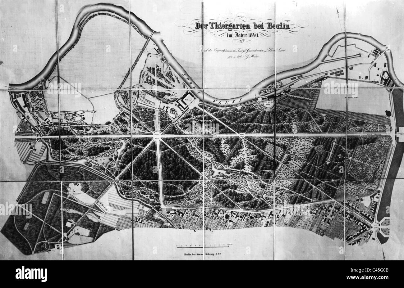 Plan des Berliner Tiergartens aus dem Jahr 1840 Stockfoto