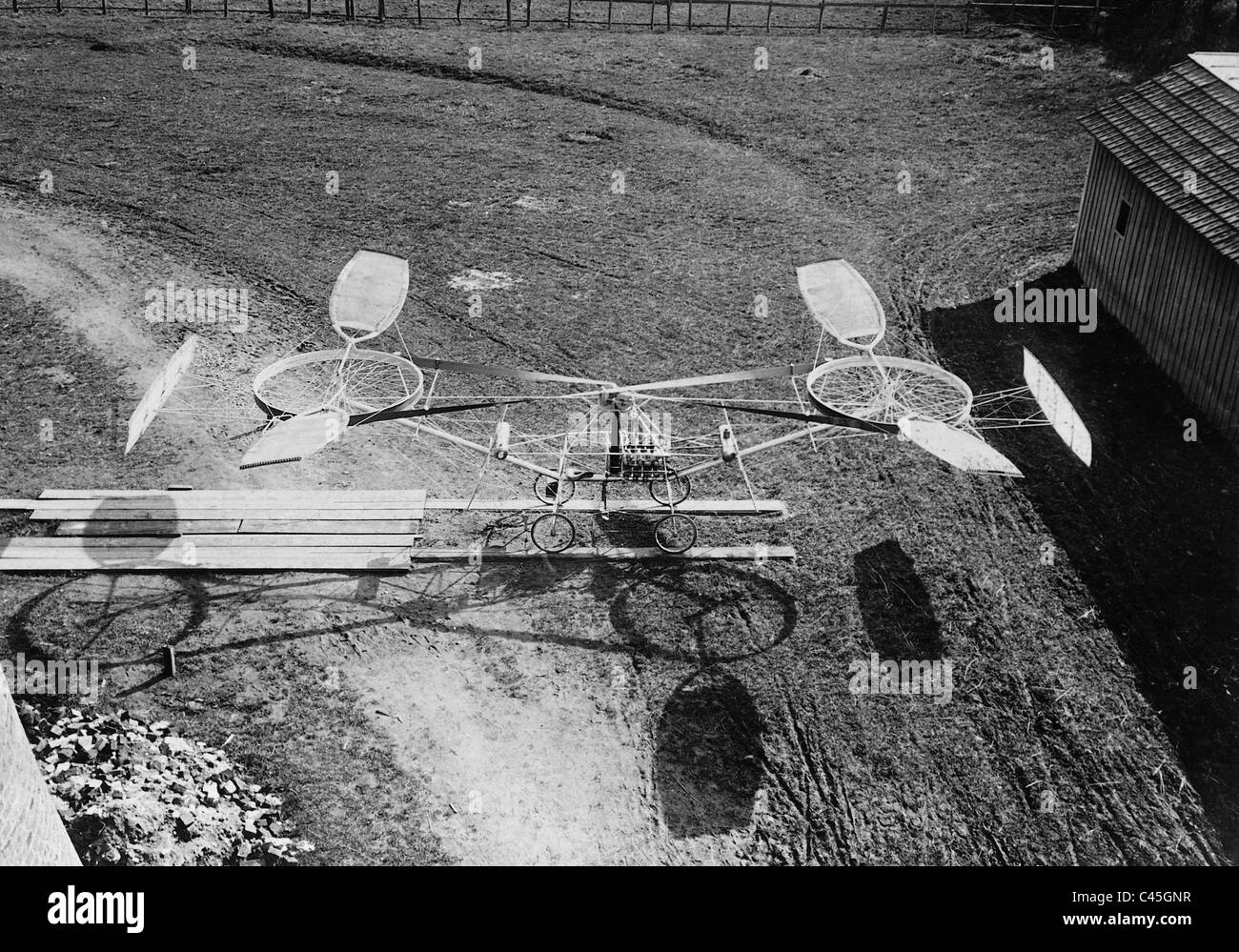 Flugmaschine aus der Vogelperspektive, 1908 Stockfoto